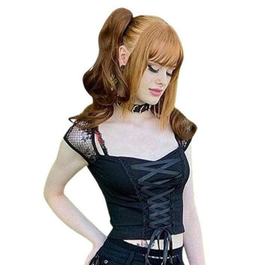 Gothic Rock Short Sleeve Corset Top with Lace and Ribbon Details: A Must-Have for Goth Fashionistas from NSE Imports #1.